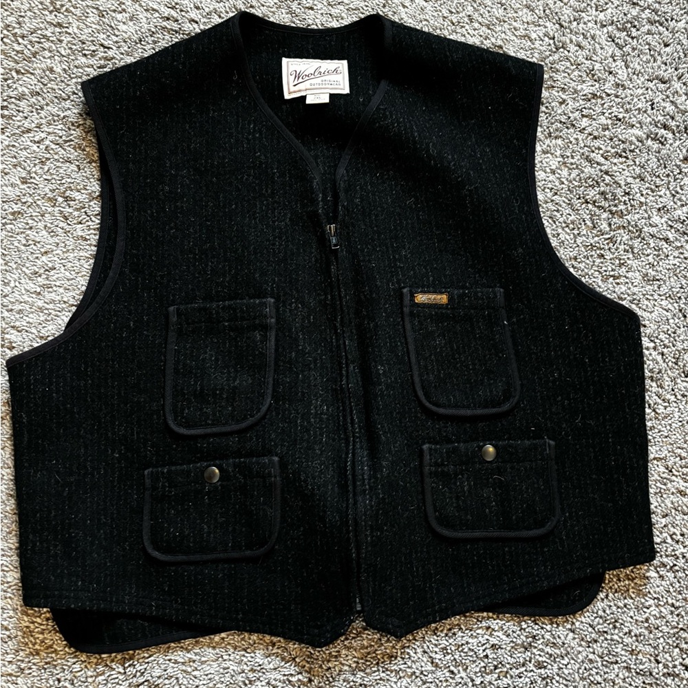 Vintage Woolrich Vest Waistcoat Men 2XL Black Wool Sportsman Hunting Utility USA